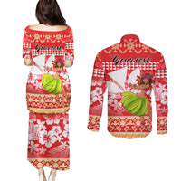 Personalised Hawaii Mele Kalikimaka Couples Matching Puletasi Dress and Long Sleeve Button Shirt Santa Claus and Hula Dancing Merry Christmas LT9 - Polynesian Pride