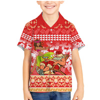 Personalised Hawaii Mele Kalikimaka Family Matching Mermaid Dress and Hawaiian Shirt Santa Claus and Hula Dancing Merry Christmas LT9 Son's Shirt Red - Polynesian Pride