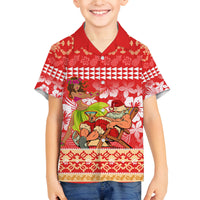 Personalised Hawaii Mele Kalikimaka Family Matching Puletasi Dress and Hawaiian Shirt Santa Claus and Hula Dancing Merry Christmas LT9 Son's Shirt Red - Polynesian Pride