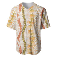 Hawaiian Ohia Lehua Lei Baseball Jersey Plaid Palaka Ahiehie Pattern LT9 Beige - Polynesian Pride