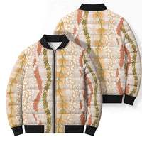 Hawaiian Ohia Lehua Lei Bomber Puffer Jacket Plaid Palaka Ahiehie Pattern - Polynesian Pride