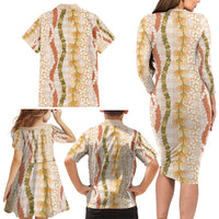 Hawaiian Ohia Lehua Lei Family Matching Long Sleeve Bodycon Dress and Hawaiian Shirt Plaid Palaka Ahiehie Pattern - Polynesian Pride