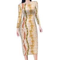 Hawaiian Ohia Lehua Lei Family Matching Long Sleeve Bodycon Dress and Hawaiian Shirt Plaid Palaka Ahiehie Pattern - Polynesian Pride