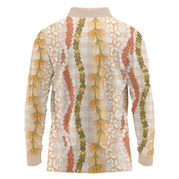 Hawaiian Ohia Lehua Lei Long Sleeve Polo Shirt Plaid Palaka Ahiehie Pattern - Polynesian Pride