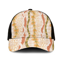 Hawaiian Ohia Lehua Lei Mesh Trucker Cap Plaid Palaka Ahiehie Pattern - Polynesian Pride