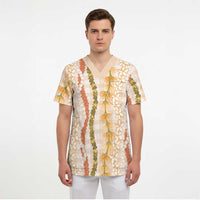 Hawaiian Ohia Lehua Lei Scrub Top Plaid Palaka Ahiehie Pattern - Polynesian Pride