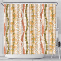 Hawaiian Ohia Lehua Lei Shower Curtain Plaid Palaka Ahiehie Pattern - Polynesian Pride