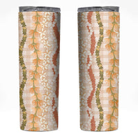 Hawaiian Ohia Lehua Lei Skinny Tumbler Plaid Palaka Ahiehie Pattern - Polynesian Pride