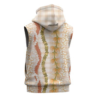 Hawaiian Ohia Lehua Lei Sleeveless Hoodie Plaid Palaka Ahiehie Pattern - Polynesian Pride