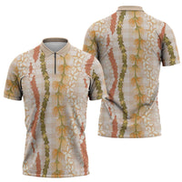 Hawaiian Ohia Lehua Lei Zipper Polo Shirt Plaid Palaka Ahiehie Pattern LT9 - Polynesian Pride
