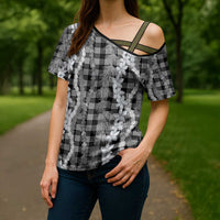 Hawaiian Ohia Lehua Lei Cross Shoulder Shirt Plaid Palaka Eleele Pattern - Polynesian Pride