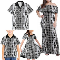 Hawaiian Ohia Lehua Lei Family Matching Off Shoulder Maxi Dress and Hawaiian Shirt Plaid Palaka Eleele Pattern - Polynesian Pride