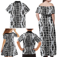 Hawaiian Ohia Lehua Lei Family Matching Off Shoulder Maxi Dress and Hawaiian Shirt Plaid Palaka Eleele Pattern - Polynesian Pride