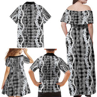 Hawaiian Ohia Lehua Lei Family Matching Off Shoulder Maxi Dress and Hawaiian Shirt Plaid Palaka Eleele Pattern - Polynesian Pride