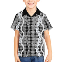 Hawaiian Ohia Lehua Lei Family Matching Off Shoulder Maxi Dress and Hawaiian Shirt Plaid Palaka Eleele Pattern - Polynesian Pride