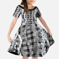 Hawaiian Ohia Lehua Lei Family Matching Off Shoulder Short Dress and Hawaiian Shirt Plaid Palaka Eleele Pattern - Polynesian Pride