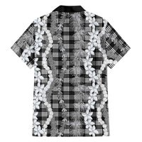 Hawaiian Ohia Lehua Lei Family Matching Off Shoulder Short Dress and Hawaiian Shirt Plaid Palaka Eleele Pattern - Polynesian Pride