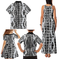 Hawaiian Ohia Lehua Lei Family Matching Tank Maxi Dress and Hawaiian Shirt Plaid Palaka Eleele Pattern - Polynesian Pride