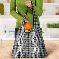 Hawaiian Ohia Lehua Lei Grocery Bag Plaid Palaka Eleele Pattern - Polynesian Pride