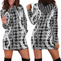 Hawaiian Ohia Lehua Lei Hoodie Dress Plaid Palaka Eleele Pattern - Polynesian Pride