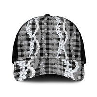 Hawaiian Ohia Lehua Lei Mesh Trucker Cap Plaid Palaka Eleele Pattern - Polynesian Pride