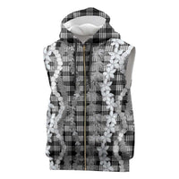 Hawaiian Ohia Lehua Lei Sleeveless Zip Hoodie Plaid Palaka Eleele Pattern - Polynesian Pride