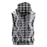 Hawaiian Ohia Lehua Lei Sleeveless Zip Hoodie Plaid Palaka Eleele Pattern LT9 - Polynesian Pride