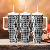 Hawaiian Ohia Lehua Lei Tumbler With Handle Plaid Palaka Eleele Pattern - Polynesian Pride