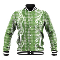 Hawaiian Ohia Lehua Lei Baseball Jacket Plaid Palaka Omaomao Pattern - Polynesian Pride