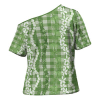 Hawaiian Ohia Lehua Lei Cross Shoulder Shirt Plaid Palaka Omaomao Pattern - Polynesian Pride
