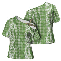 Hawaiian Ohia Lehua Lei Cross Shoulder Shirt Plaid Palaka Omaomao Pattern - Polynesian Pride