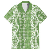 Hawaiian Ohia Lehua Lei Family Matching Long Sleeve Bodycon Dress and Hawaiian Shirt Plaid Palaka Omaomao Pattern LT9 Dad's Shirt - Short Sleeve Green - Polynesian Pride