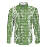 Hawaiian Ohia Lehua Lei Family Matching Long Sleeve Bodycon Dress and Hawaiian Shirt Plaid Palaka Omaomao Pattern LT9 Dad's Shirt - Long Sleeve Green - Polynesian Pride