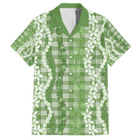 Hawaiian Ohia Lehua Lei Family Matching Off Shoulder Short Dress and Hawaiian Shirt Plaid Palaka Omaomao Pattern - Polynesian Pride