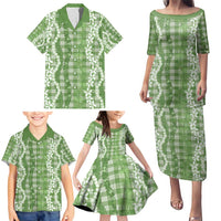 Hawaiian Ohia Lehua Lei Family Matching Puletasi and Hawaiian Shirt Plaid Palaka Omaomao Pattern - Polynesian Pride