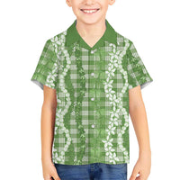 Hawaiian Ohia Lehua Lei Kid Hawaiian Shirt Plaid Palaka Omaomao Pattern LT9 Kid Green - Polynesian Pride
