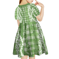 Hawaiian Ohia Lehua Lei Kid Short Sleeve Dress Plaid Palaka Omaomao Pattern LT9 - Polynesian Pride