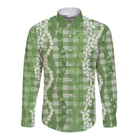 Hawaiian Ohia Lehua Lei Long Sleeve Button Shirt Plaid Palaka Omaomao Pattern - Polynesian Pride