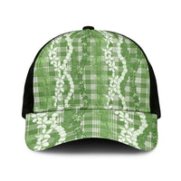 Hawaiian Ohia Lehua Lei Mesh Trucker Cap Plaid Palaka Omaomao Pattern - Polynesian Pride