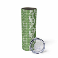 Hawaiian Ohia Lehua Lei Skinny Tumbler Plaid Palaka Omaomao Pattern - Polynesian Pride