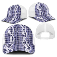 Hawaiian Ohia Lehua Lei Baseball Net Cap Plaid Palaka Uliuli hohonu Pattern - Polynesian Pride
