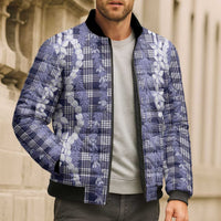 Hawaiian Ohia Lehua Lei Bomber Puffer Jacket Plaid Palaka Uliuli hohonu Pattern - Polynesian Pride