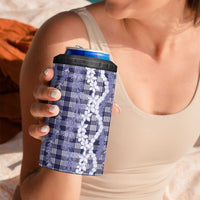 Hawaiian Ohia Lehua Lei 4 in 1 Can Cooler Tumbler Plaid Palaka Uliuli hohonu Pattern - Polynesian Pride