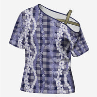 Hawaiian Ohia Lehua Lei Cross Shoulder Shirt Plaid Palaka Uliuli hohonu Pattern - Polynesian Pride