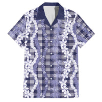 Hawaiian Ohia Lehua Lei Family Matching Long Sleeve Bodycon Dress and Hawaiian Shirt Plaid Palaka Uliuli hohonu Pattern LT9 Dad's Shirt - Short Sleeve Navy - Polynesian Pride