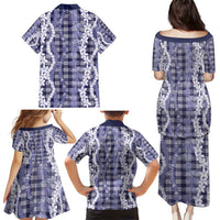 Hawaiian Ohia Lehua Lei Family Matching Puletasi and Hawaiian Shirt Plaid Palaka Uliuli hohonu Pattern - Polynesian Pride