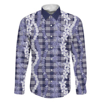 Hawaiian Ohia Lehua Lei Family Matching Tank Maxi Dress and Hawaiian Shirt Plaid Palaka Uliuli hohonu Pattern LT9 Dad's Shirt - Long Sleeve Navy - Polynesian Pride