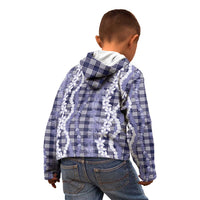 Hawaiian Ohia Lehua Lei Kid Hoodie Plaid Palaka Uliuli hohonu Pattern - Polynesian Pride
