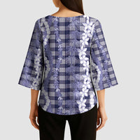 Hawaiian Ohia Lehua Lei Kimono Sleeve Blouse Plaid Palaka Uliuli hohonu Pattern - Polynesian Pride