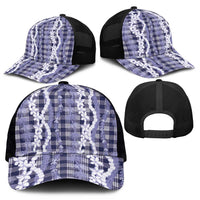 Hawaiian Ohia Lehua Lei Mesh Trucker Cap Plaid Palaka Uliuli hohonu Pattern - Polynesian Pride